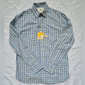 NWT Duck Head Performance Poplin Guide Shirt Ellsworth Plaid, Lure Blue. Size S